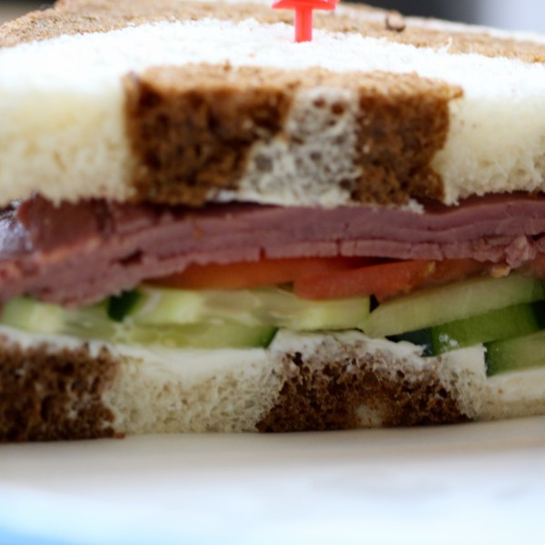 #2 Roast Beef, Cream Cheese, Cucumber & Tomato on Marble